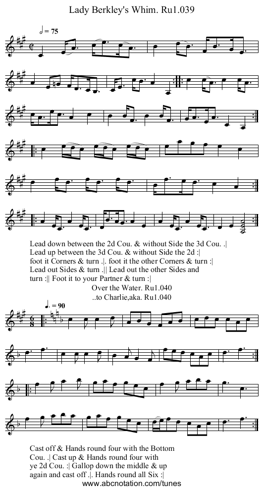 Lady Berkley's Whim. Ru1.039 - staff notation