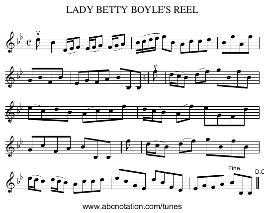 LADY BETTY BOYLE'S REEL - staff notation