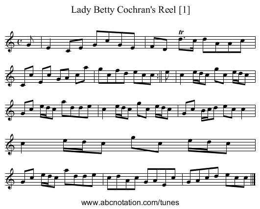 Lady Betty Cochran's Reel [1] - staff notation