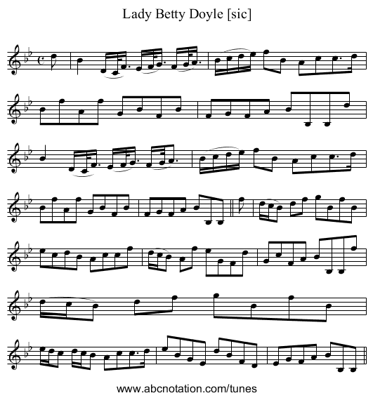 Lady Betty Doyle [sic] - staff notation
