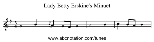 Lady Betty Erskine's Minuet - staff notation