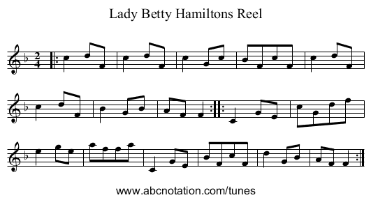 Lady Betty Hamiltons Reel - staff notation