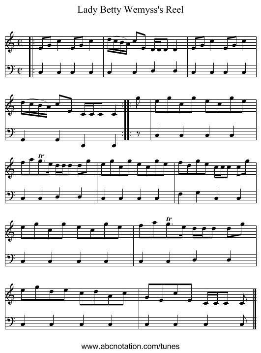 Lady Betty Wemyss's Reel - staff notation