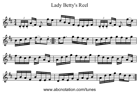 Lady Betty's Reel - staff notation