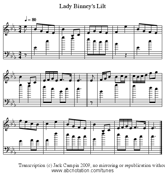 Lady Binney's Lilt - staff notation