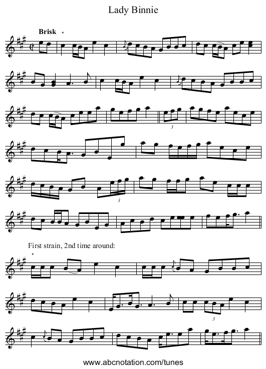 Lady Binnie - staff notation