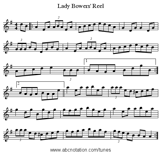 Lady Bowers' Reel - staff notation