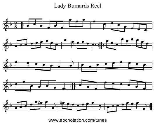 Lady Burnards Reel - staff notation