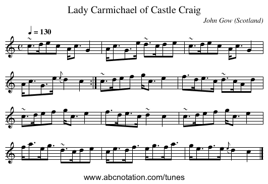 Lady Carmichael of Castle Craig - staff notation