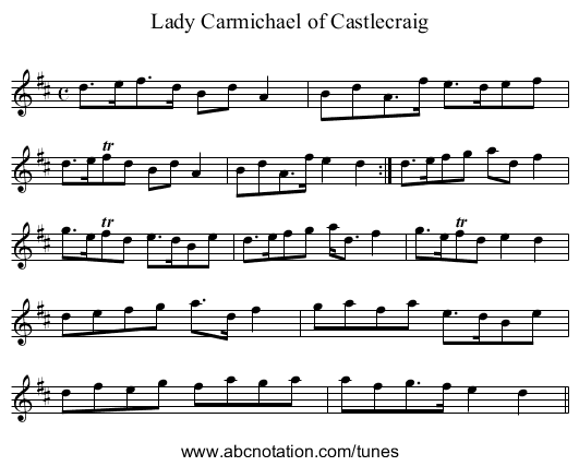 Lady Carmichael of Castlecraig - staff notation
