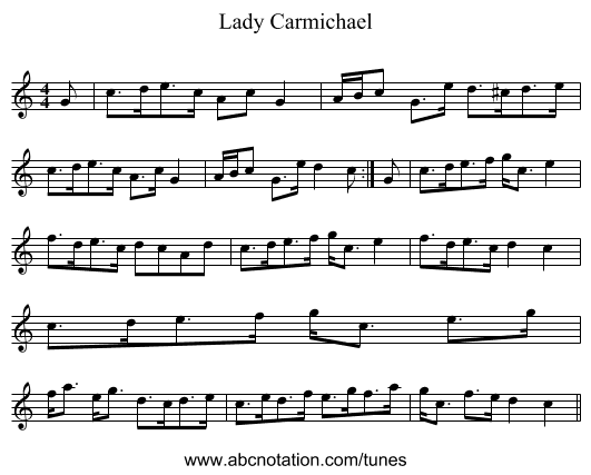 Lady Carmichael - staff notation