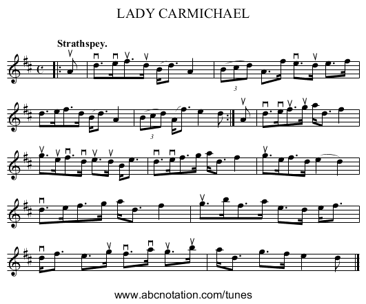 LADY CARMICHAEL - staff notation