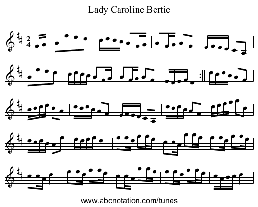 Lady Caroline Bertie - staff notation