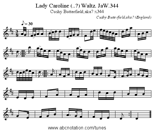 Lady Caroline (..?) Waltz. JaW.344 - staff notation