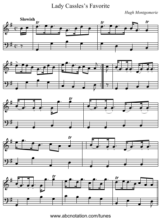 Lady Cassles’s Favorite - staff notation