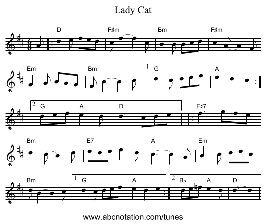 Lady Cat - staff notation