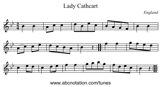 Lady Cathcart - staff notation