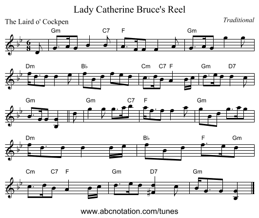 Lady Catherine Bruce's Reel - staff notation