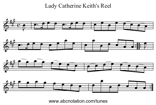 Lady Catherine Keith's Reel - staff notation