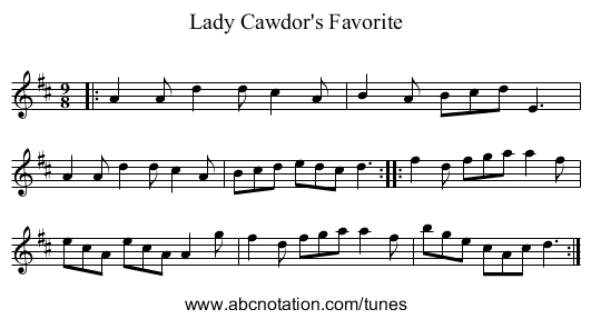 Lady Cawdor's Favorite - staff notation