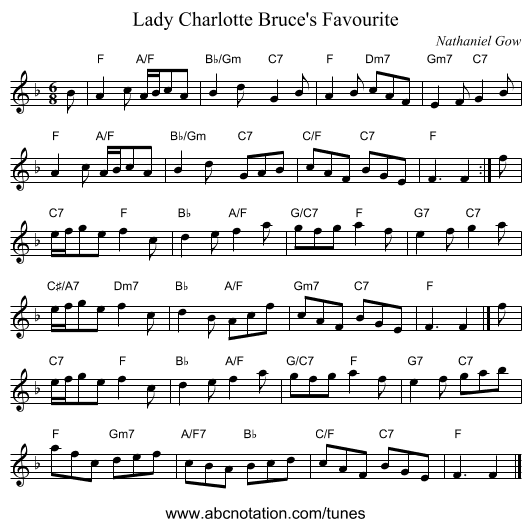 Lady Charlotte Bruce's Favourite - staff notation