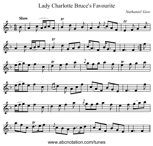 Lady Charlotte Bruce's Favourite - staff notation