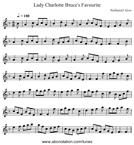 Lady Charlotte Bruce's Favourite - staff notation