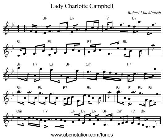 Lady Charlotte Campbell - staff notation