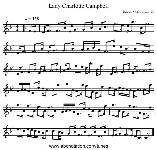 Lady Charlotte Campbell - staff notation