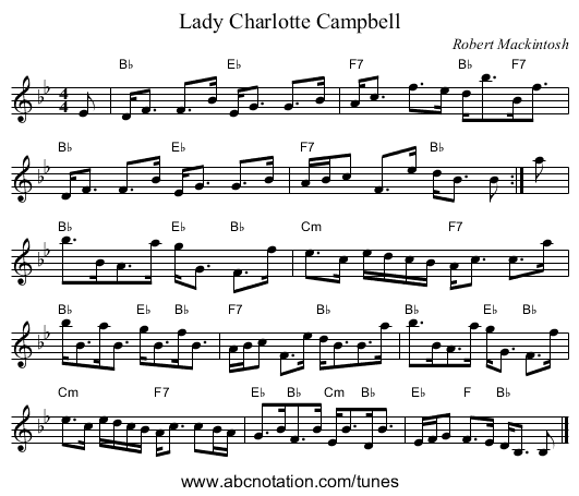 Lady Charlotte Campbell - staff notation
