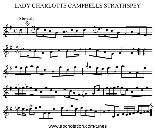 LADY CHARLOTTE CAMPBELLS STRATHSPEY - staff notation