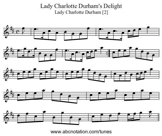 Lady Charlotte Durham's Delight - staff notation