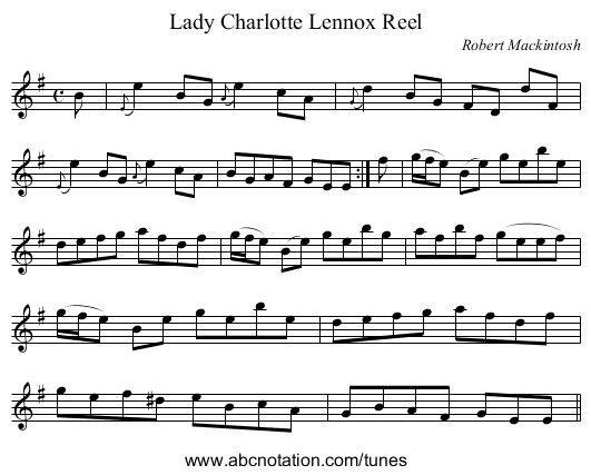 Lady Charlotte Lennox Reel - staff notation