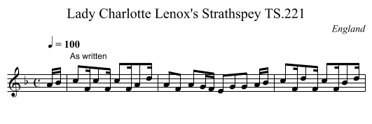 Lady Charlotte Lenox's Strathspey TS.221 - staff notation
