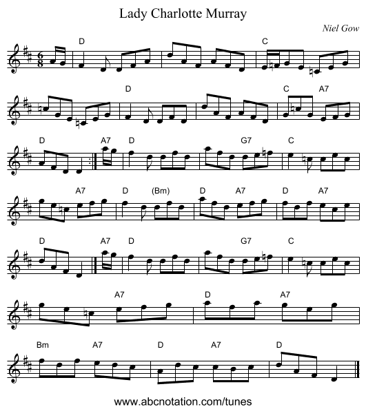 Lady Charlotte Murray - staff notation