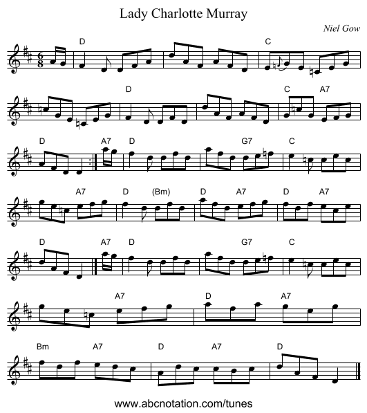 Lady Charlotte Murray - staff notation