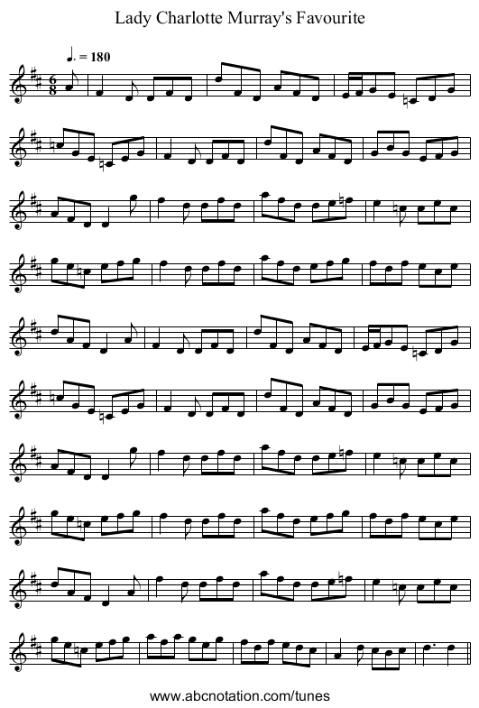 Lady Charlotte Murray's Favourite - staff notation