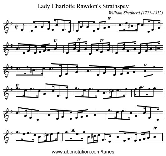 Lady Charlotte Rawdon's Strathspey - staff notation