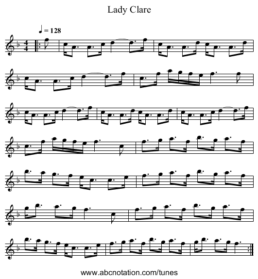 Lady Clare - staff notation