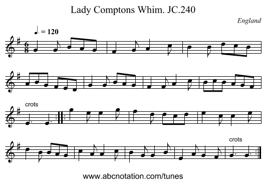Lady Comptons Whim. JC.240 - staff notation