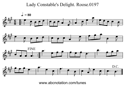 Lady Constable's Delight. Roose.0197 - staff notation