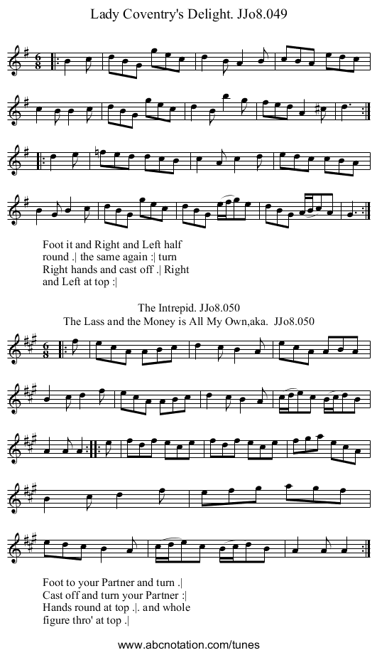 Lady Coventry's Delight. JJo8.049 - staff notation
