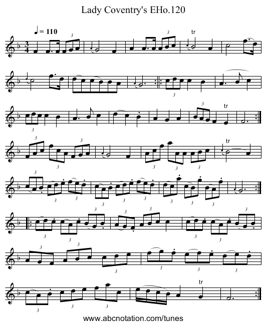 Lady Coventry's EHo.120 - staff notation