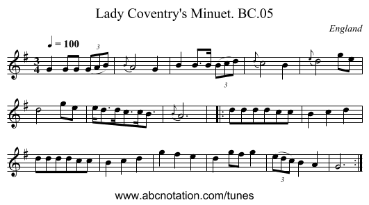 Lady Coventry's Minuet. BC.05 - staff notation