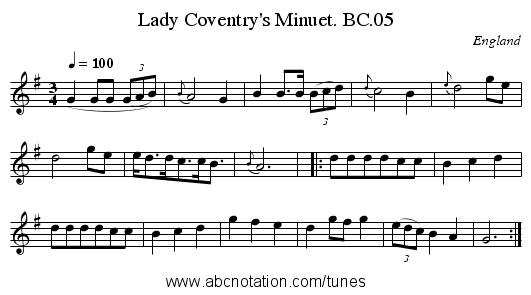 Lady Coventry's Minuet. BC.05 - staff notation