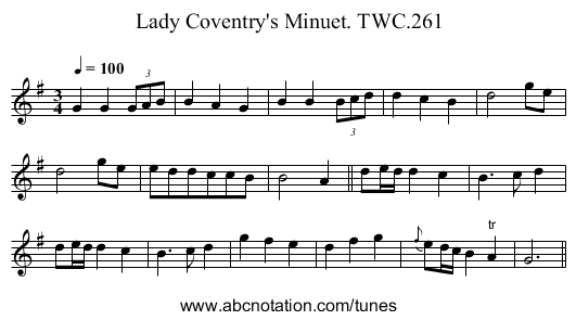 Lady Coventry's Minuet. TWC.261 - staff notation