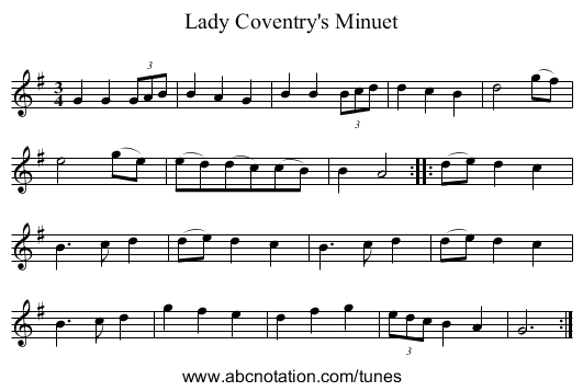 Lady Coventry's Minuet - staff notation
