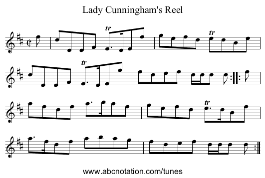 Lady Cunningham's Reel - staff notation