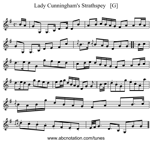 Lady Cunningham's Strathspey   [G] - staff notation