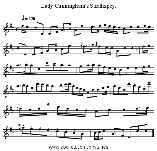 Lady Cunningham's Strathspey. - staff notation